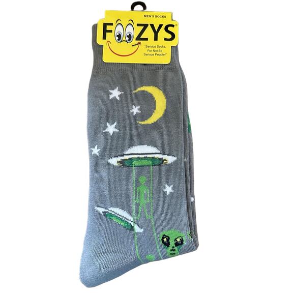 NWT Foozys Grey Alien Spaceship Design Crew Socks Men One Size FM-101 - Picture 1 of 4
